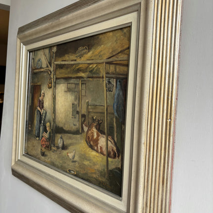Handcrafted Farm Oil Painting "Farm Woman" Vintage Large Art Holland Art Shop