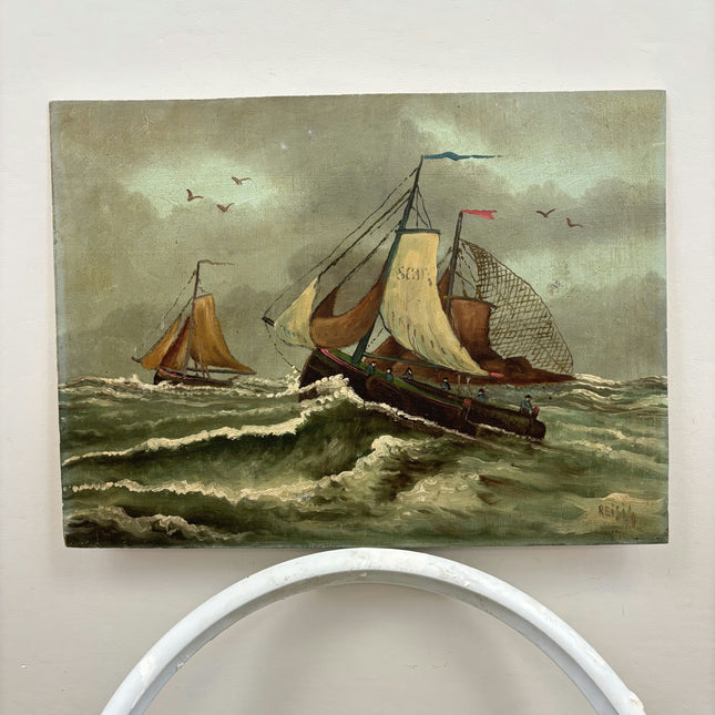 Authentic Seascape Oil Painting "Fishing Boat" Traditional Small Art Holland Art Shop