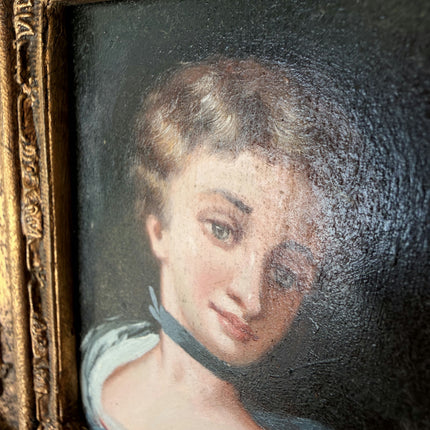 19th Century Oil Painting Portrait "Elegant Young Woman" Small Artwork Holland Art Shop