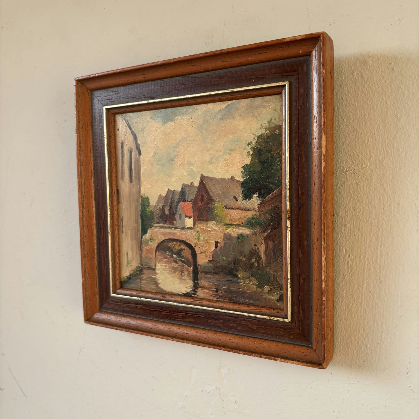 Intriguing Oil Painting "Stone Bridge" Original Small Art
