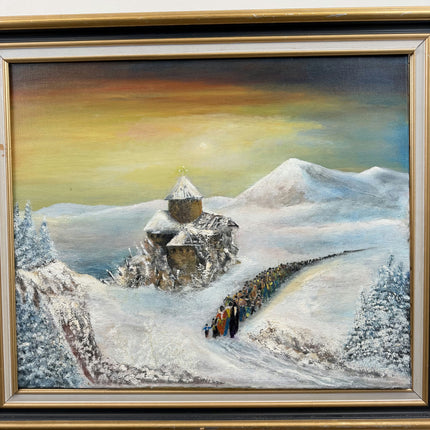 Handcrafted Winter Landscape Oil Painting "Snowy Castle" Vintage Large Art Holland Art Shop