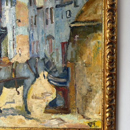 Fine Oil Painting Cityscape "Street Cart Horse" Handcrafted Medium Art Holland Art Shop