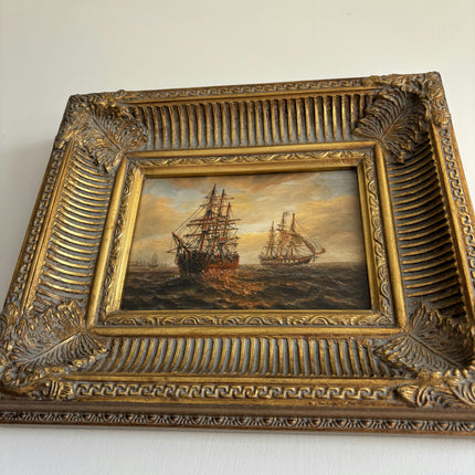 Antique Seascape Oil Painting "Gilded Frame" Elegant Small Artwork Holland Art Shop