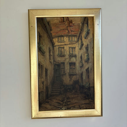 Detailed Cityscape Oil Painting "Narrow Alley" Handcrafted Artwork Holland Art Shop