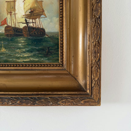 Fine Oil Painting Seascape "Sailing Ships" Striking Small Art Holland Art Shop