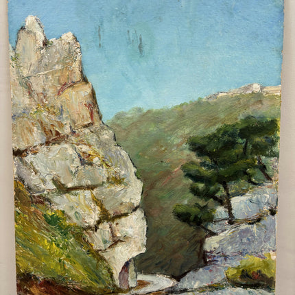 Classic Seascape Oil Painting "Rock Cliff" Rustic Small Artwork Holland Art Shop