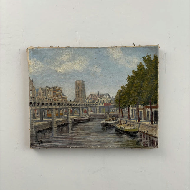 Timeless Cityscape Oil Painting "Harbor Bridge" Detailed Small Art Holland Art Shop