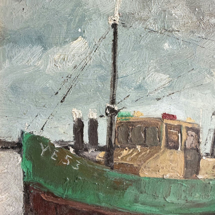 Rustic Seascape Oil Painting "Green Boat" Traditional Small Art Holland Art Shop