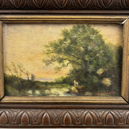 Antique Landscape Oil Painting "Framed Tree" Authentic Small Art Holland Art Shop