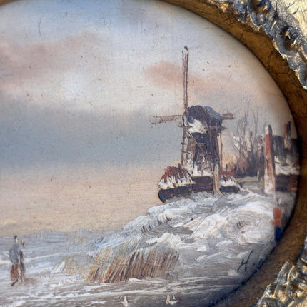 Vintage Winter Landscape Oil Painting "Gilded Frame" Classic Small Artwork Holland Art Shop