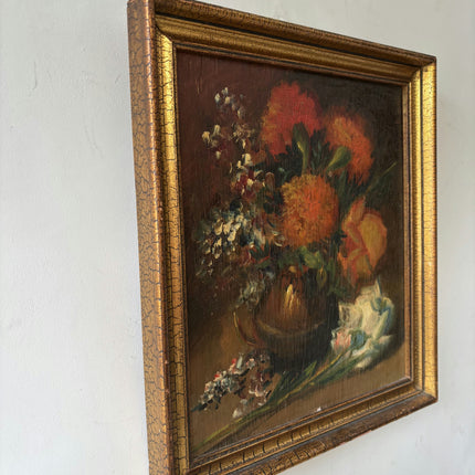 Vintage Floral Still Life Oil Painting "Orange Bouquet" Authentic Small Art Holland Art Shop