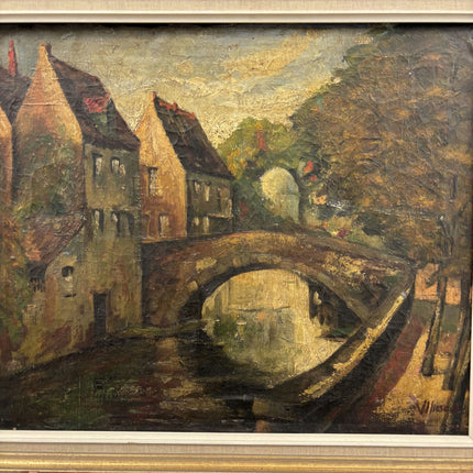 19th Century Antique Cityscape Oil Painting "Wooden Frame" Artwork Holland Art Shop