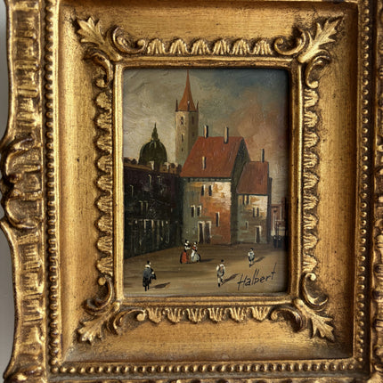 Original Cityscape Oil Painting "Gilded Frame" Authentic Small Artwork Holland Art Shop