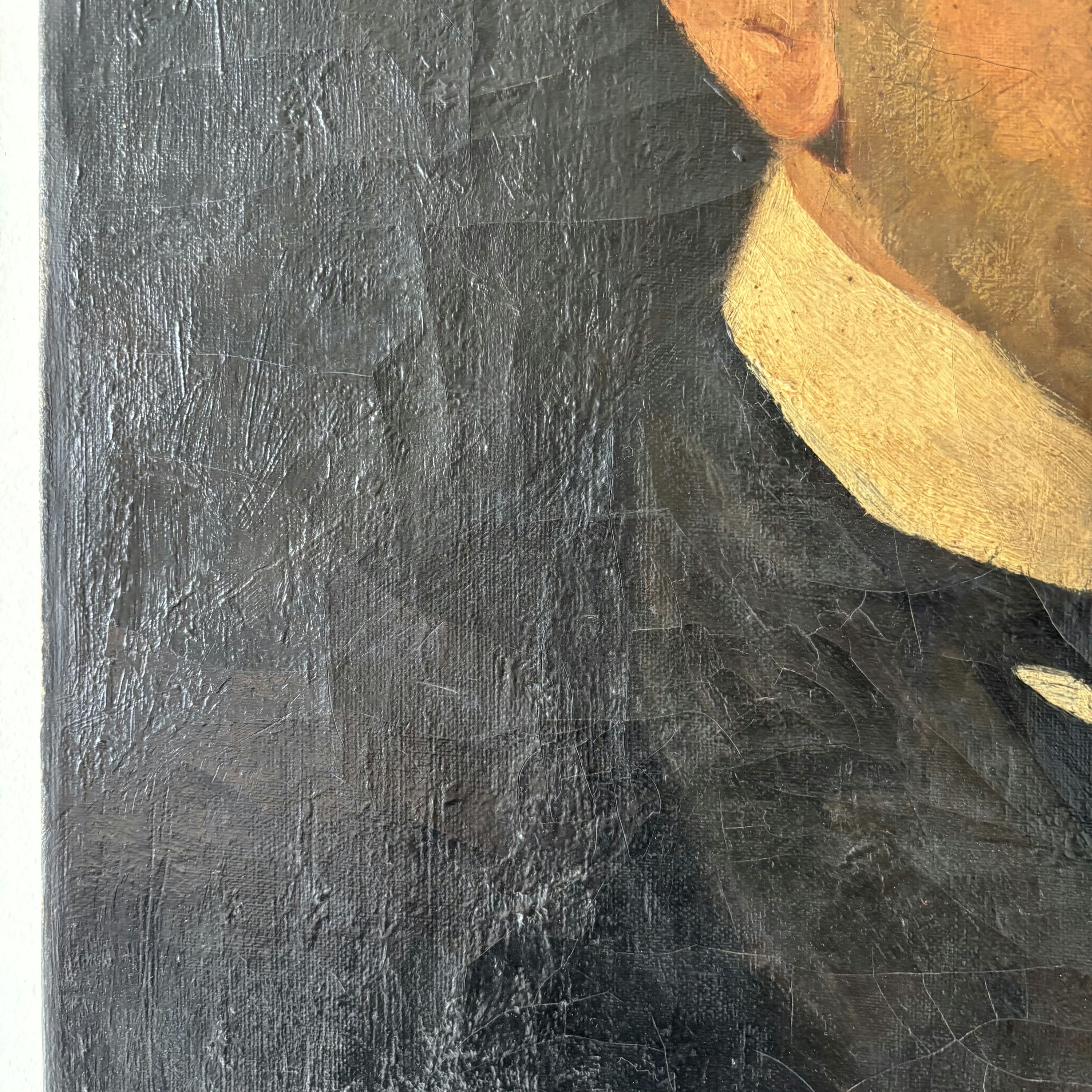 19th Century Gentleman Black Suit Beard Collar Antique Oil Painting Authentic