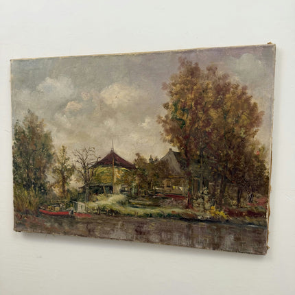 Expressive Landscape Oil Painting "Red Boats" Authentic Art Holland Art Shop