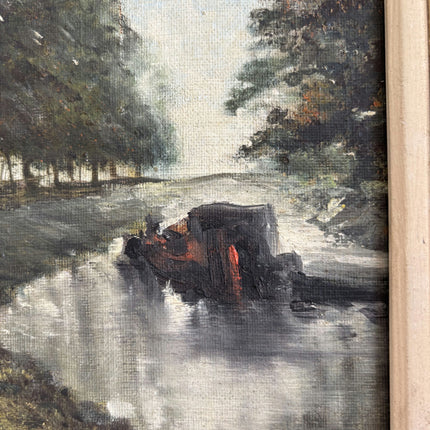 Expressive Landscape Oil Painting "River Boat" Timeless Small Art Holland Art Shop