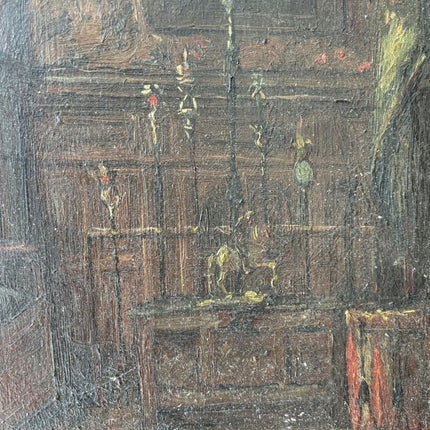 19th Century Antique Interior Oil Painting "Gilded Frame" Small Artwork Holland Art Shop
