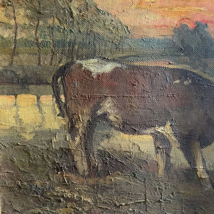 Vintage Animals Oil Painting "Grazing Cow" Expressive Large Art Holland Art Shop