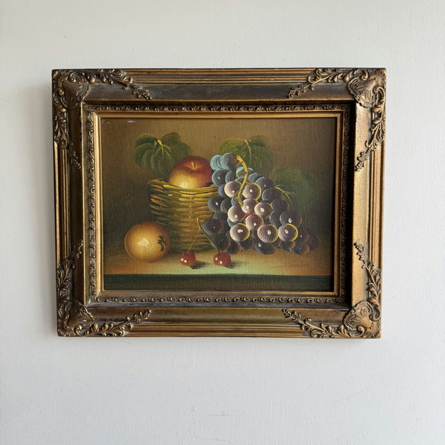 Refined Still Life Oil Painting "Grape Cluster" Rustic Small Artwork Holland Art Shop