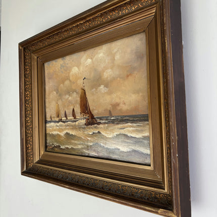 Authentic Seascape Oil Painting "Sailing Boat" Rustic Art Holland Art Shop