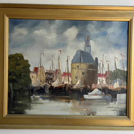 Expressive Harbor Scene Oil Painting "Masted Boats" Timeless Dutch Art Holland Art Shop