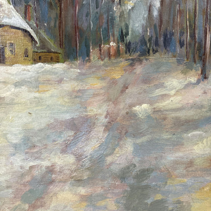 Classic Oil Painting Winter Landscape "Snowy Cabin" Handcrafted Medium Artwork