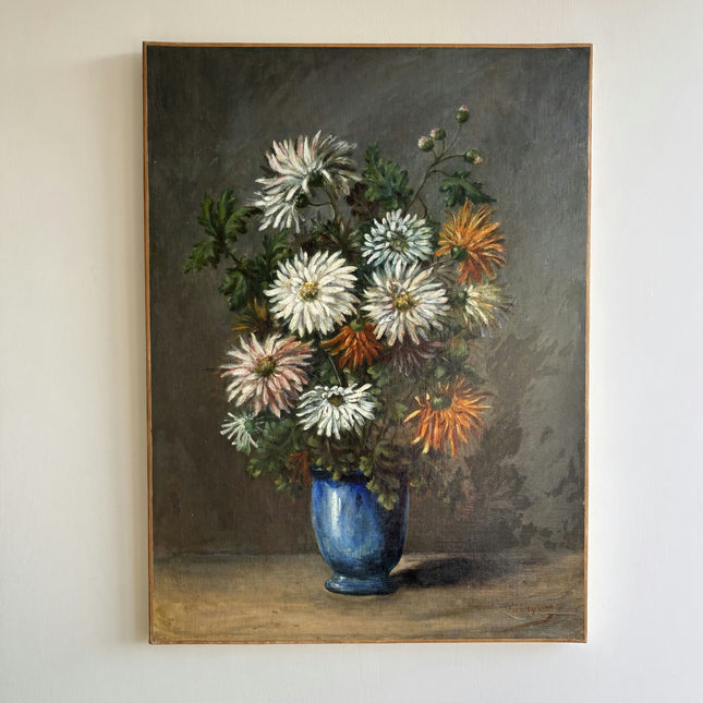 Handcrafted Floral Still Life Oil Painting "Blue Vase" Refined Large Artwork Holland Art Shop