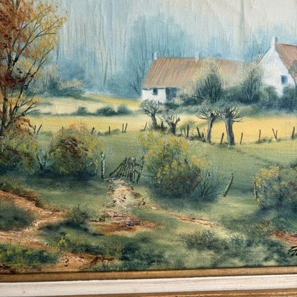 Vintage Landscape Oil Painting "Cottage Cluster" Handcrafted Belgique Art Holland Art Shop