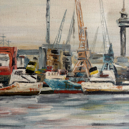Handcrafted Harbor Scene Oil Painting "Harbor Boats" Elegant Small Artwork Holland Art Shop