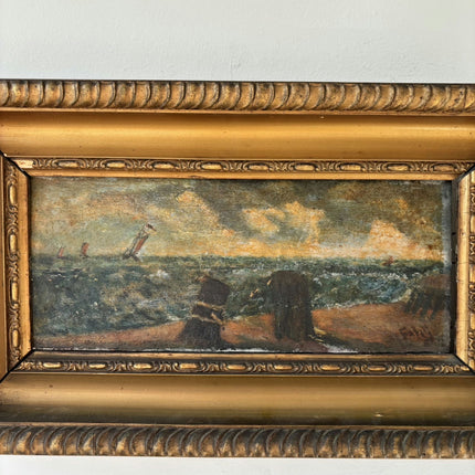 Antique Seascape Oil Painting "Stormy Sea" Original Small Art Holland Art Shop