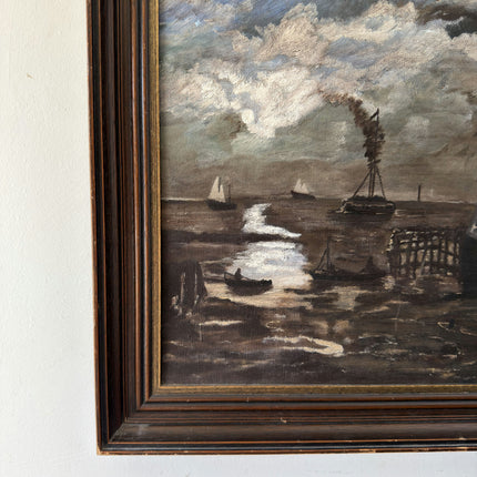 Marvelous Oil Painting Seascape "Steamship Docked" Expressive Medium Art Holland Art Shop