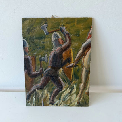 Vintage Figurative Oil Painting "Axe Warrior" Detailed Small Artwork Holland Art Shop
