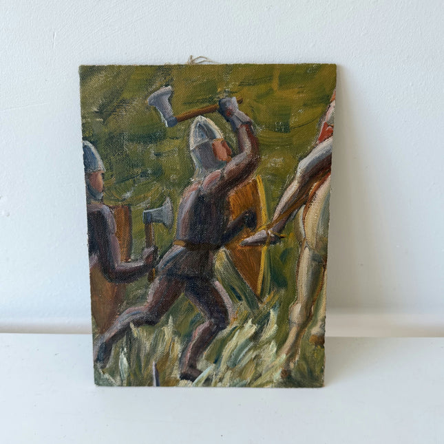 Vintage Figurative Oil Painting "Axe Warrior" Detailed Small Artwork Holland Art Shop