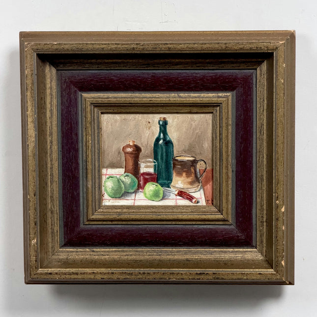 Original Still Life Oil Painting "Green Apples" Detailed Small Artwork Holland Art Shop