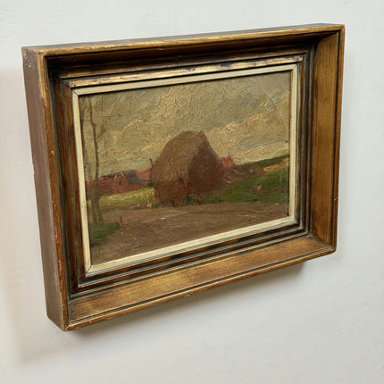 19th Century Antique Landscape Oil Painting "Haystack Painting" Small Art Holland Art Shop