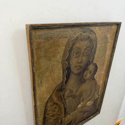 Antique Religious  Oil Painting "Madonna Child" Rustic Large Artwork Holland Art Shop