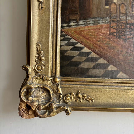 Rustic Interior Oil Painting "Gilded Frame" Original Belgique Artwork Holland Art Shop