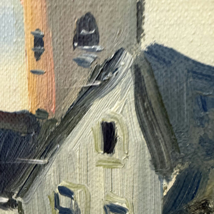 Elegant Landscape Oil Painting "Village Church" Vintage Art Holland Art Shop