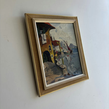 Refined Harbor Scene Oil Painting "Yellow House" Handcrafted Small Art Holland Art Shop