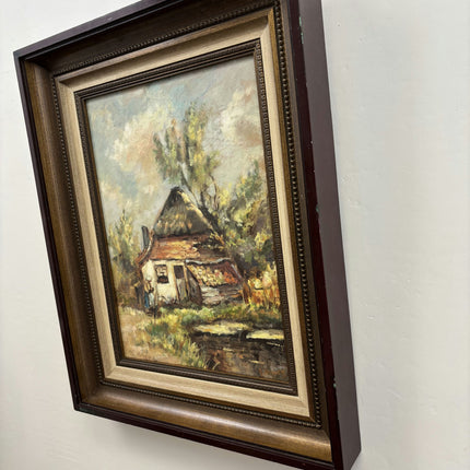 Handcrafted Landscape Oil Painting "Thatched Cottage" Vintage Art Holland Art Shop