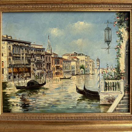 Handcrafted Cityscape Oil Painting "Gondola Canal" Vintage Small Artwork Holland Art Shop