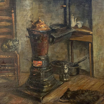1937 Interior Oil Painting "Cooking Pot" Artwork Holland Art Shop