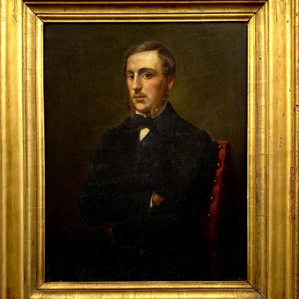 1856 Antique Portrait Oil Painting "Seated Gentleman" Art Holland Art Shop