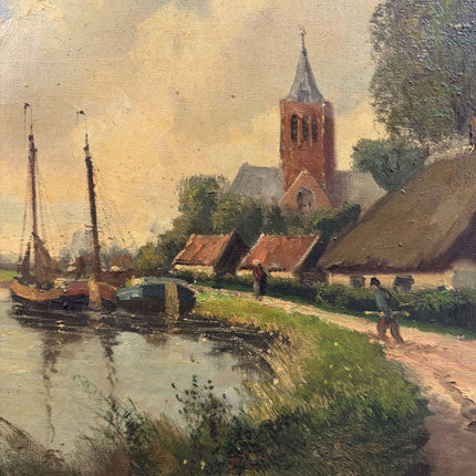 Refined Interior Oil Painting "River Boats" Expressive Large Artwork Holland Art Shop