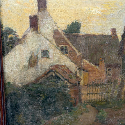 19th Century Antique Landscape Oil Painting "Village Roofs" Artwork Holland Art Shop