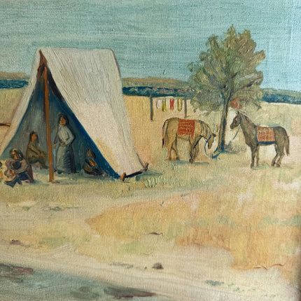 Refined Landscape Oil Painting "Covered Wagons" Authentic Artwork Holland Art Shop