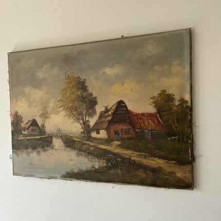 Detailed Landscape Oil Painting "Thatched Cottage" Rustic Art Holland Art Shop