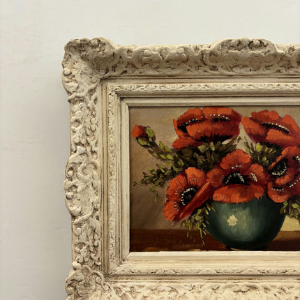 Detailed Flowery Still Life Oil Painting "Poppy Bouquet" Rustic Art Holland Art Shop