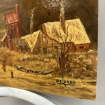 Expressive Farm Oil Painting "Thatched Houses" Original Small Art Holland Art Shop