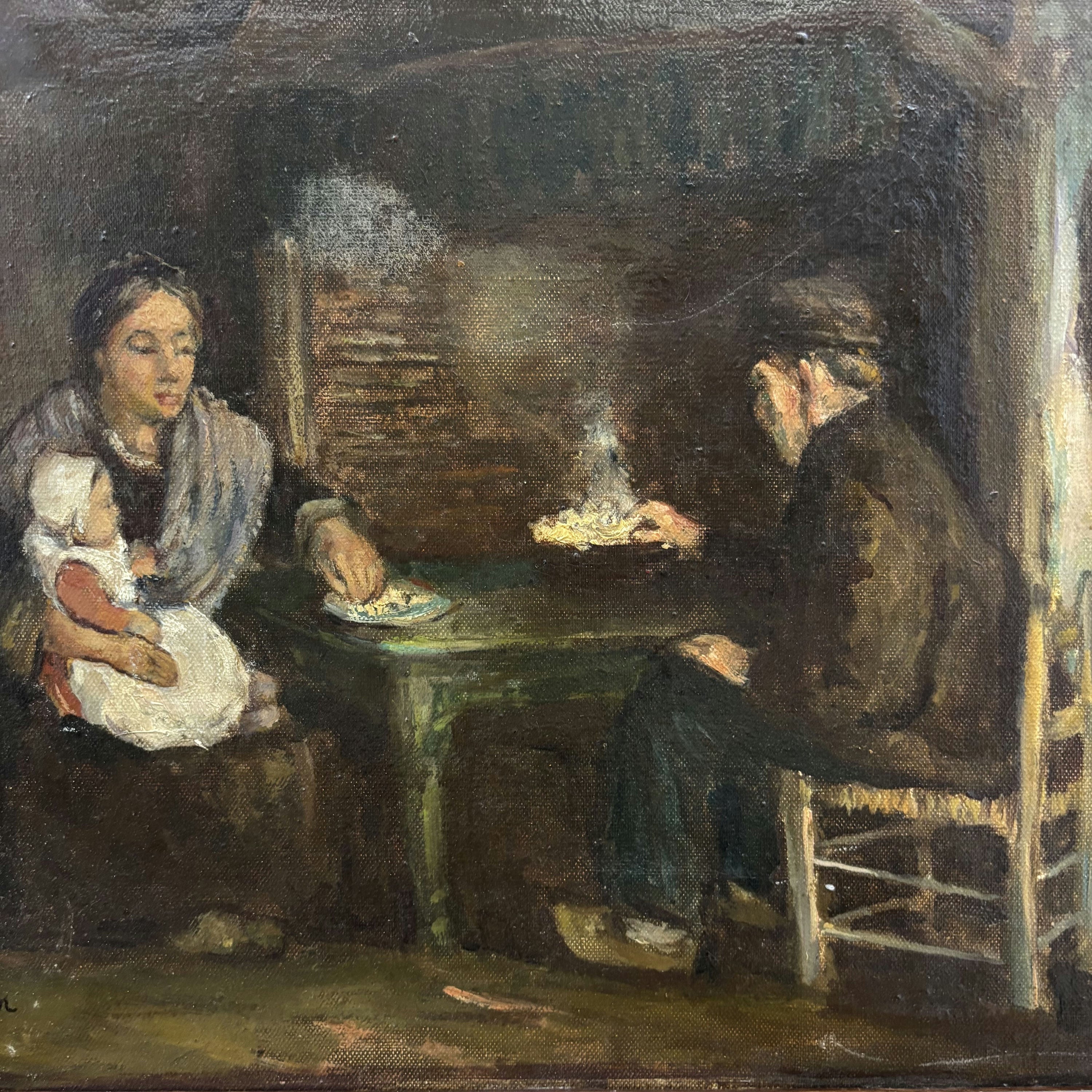 19th Century Antique Interior Oil Painting 